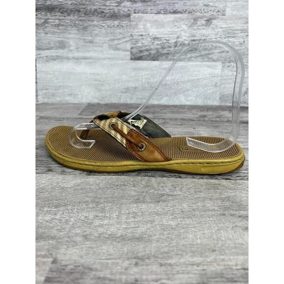 Sperry Womens Size 7M Brown Canvas & Leather Thong Flip-Flops Casual Sandals - Picture 4 of 8